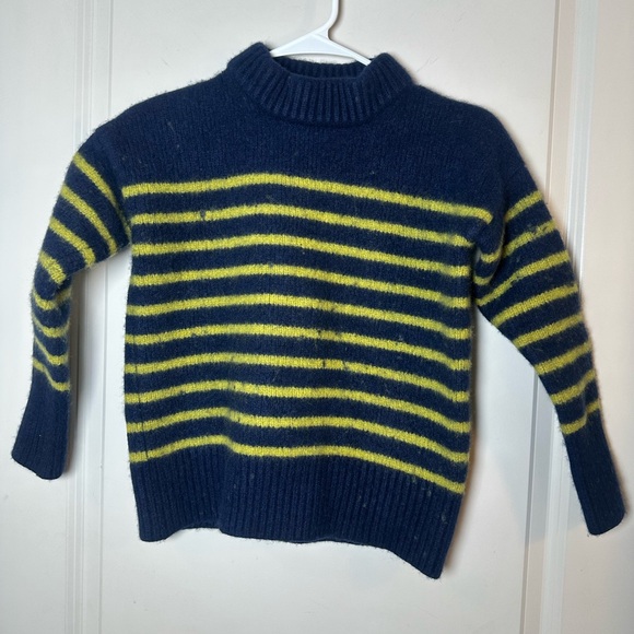 LA Ligne Marin Striped Cashmere/Wool Blend Navy & Chartreuse Sweater, XXS/XS - Picture 8 of 10